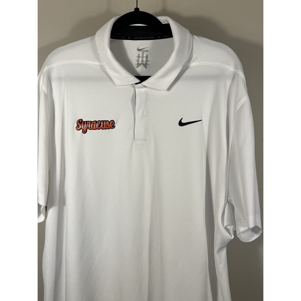 Nike Dri-FIT Tiger Woods Golf Polo Shirt Men's XL Syracuse Spell Out White (Q)